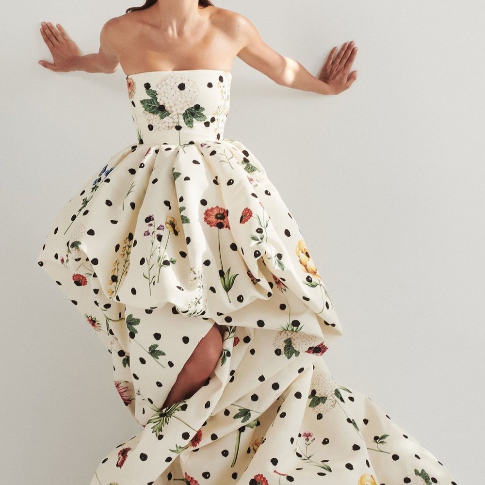 ISO Oscar de la Renta Polka Dot Printed Faille Gown